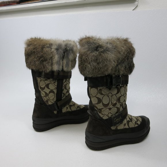 Coach Signature Mariette Fur Trim Canvas Boots Size 5.5 M - Picture 4 of 9